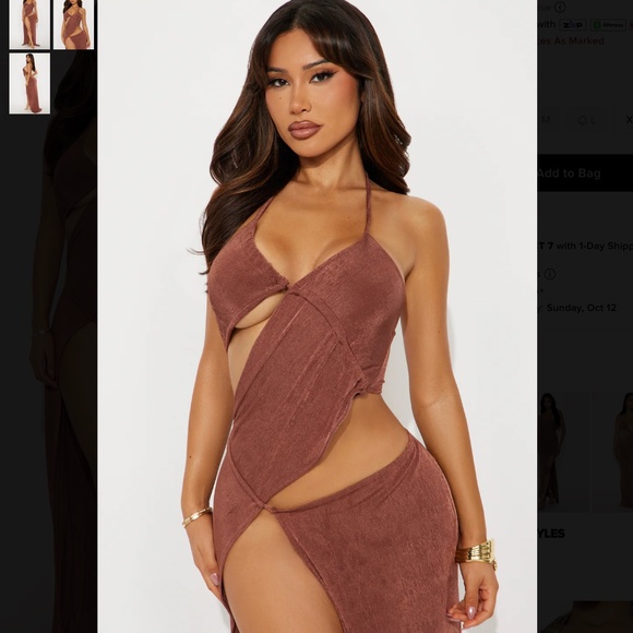 NWOT Fashion Nova Trina Asymmetrical Cut Out Maxi Dress - Chocolate - Picture 2 of 3
